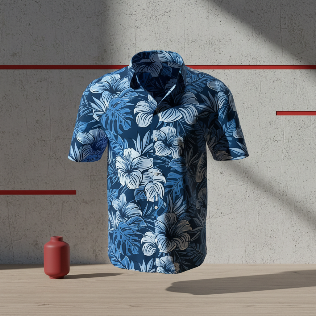 Same shirt composited onto a concrete-wall studio scene